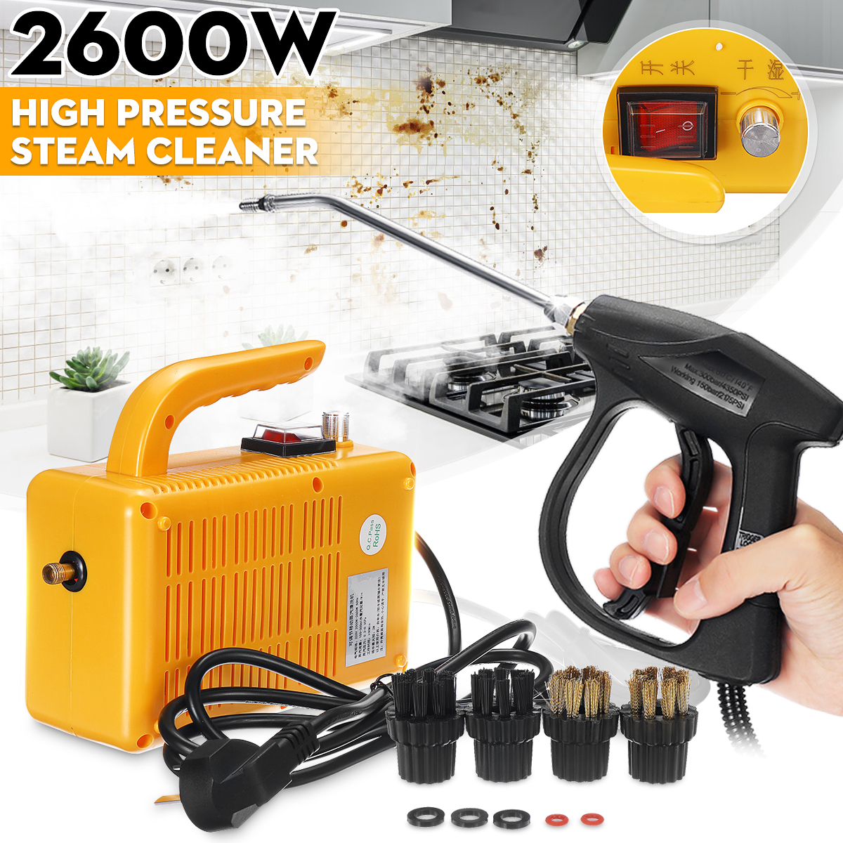 220V 2600W High Temperature Pressure Steam Cleaner for Rang Hood Air Conditioner Kitchen Home Handheld Sterilizer Disinfector ► Photo 1/6