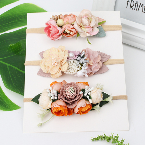 Peral Baby Handmade Headbands Flower For Girls Bundle Nylon Elastic Hair Band Hairband Headdress Newborn Hair Accessories ► Photo 1/6