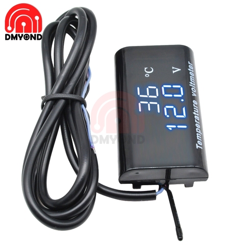 2 In 1 DC 12V 0.28 Inch LED Digital Dual Display Thermometer Voltmeter Termometro Temperature Meter Voltage Monitor for Car Boat ► Photo 1/6