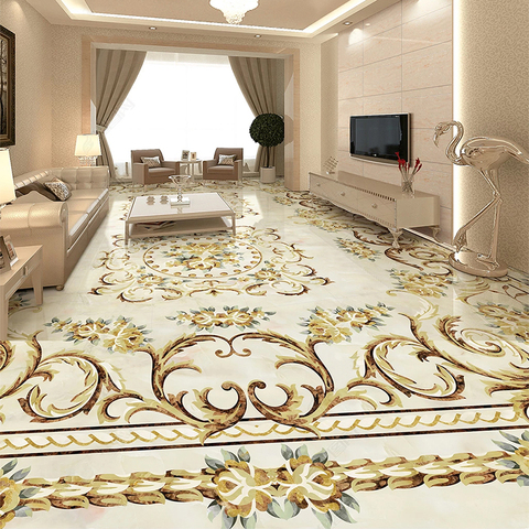 Custom 3D Floor Tiles Mural European Style Marble Flowers Wallpaper Living Room Bedroom PVC Self-Adhesive 3D Wall Paper Stickers ► Photo 1/6