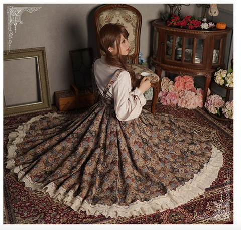 Japanese Womens Retro Long Maxi Chic Style Skirt Spring Autumn Lace Patchwork Pleated Mori Girl Skirt Sweet Lolita Novelty Skirt ► Photo 1/6