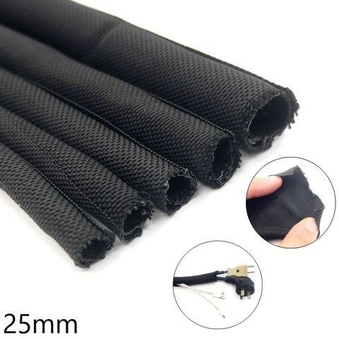 25mm Expandable Braided Cable Sleeve PET Self Close Insulated Flexible Pipe Hose Spliter Tube Protector Harness Nylon Wire Wrap ► Photo 1/6