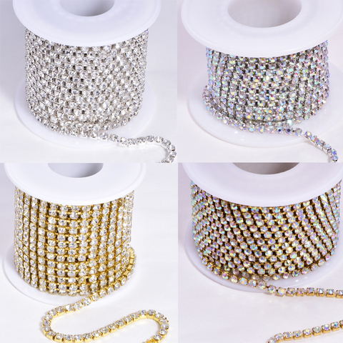 1Yard 10Yards/Roll SS6-SS18 стразы для рукоделия Glitter Crystal Sew On Rhinestones Cup Chain Rhinestones Trim  For Clothes A22 ► Photo 1/6