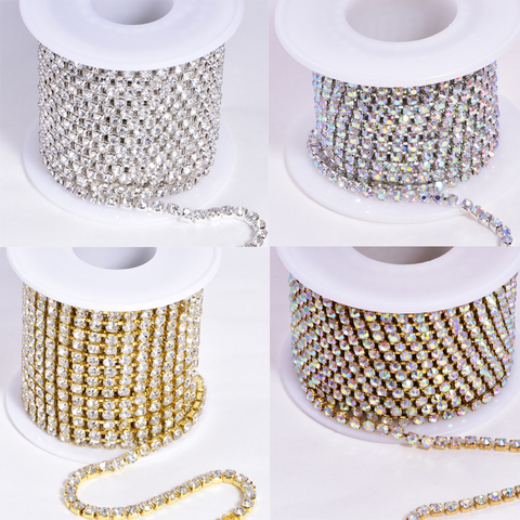 1Yard 10Yards/Roll SS6-SS18 стразы для рукоделия Glitter Crystal Sew On Rhinestones Cup Chain Rhinestones Trim  For Clothes A22 ► Photo 1/6
