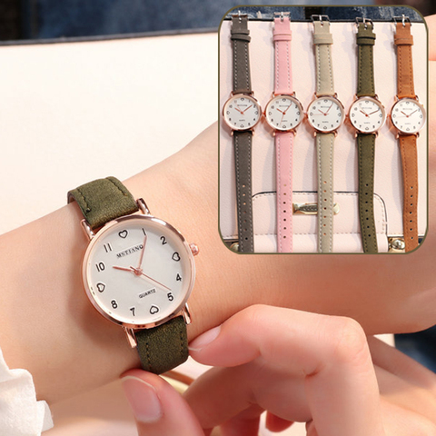Simple Vintage Women Small Dial Watch Sweet Leather Strap Wrist Watches Gift ► Photo 1/6