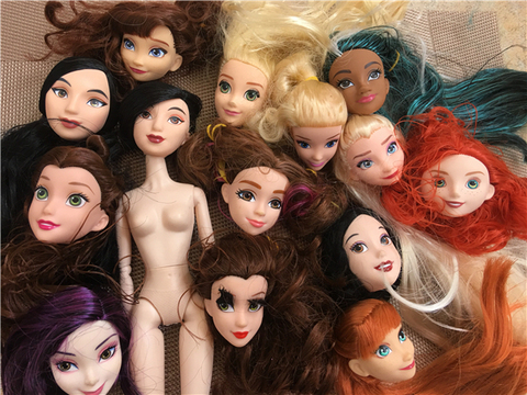 Original Disney Princess Doll Head Long Hair Head Anna Elsa Belle Mulan Doll Part Cute Smiles Doll Figure DIY Dressing Hair Head ► Photo 1/6
