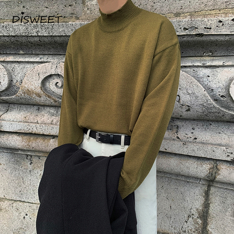 Turtleneck Solid Sweater Men Korean Long Sleeve Slim Knit Sweater Men's Simple Warm Boy Sweater 2022 ► Photo 1/6