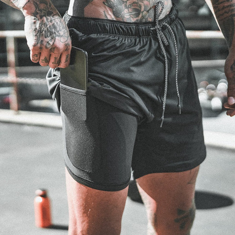 Men Running Shorts 2 in 1 Sports Jogging GYM Fitness Training Quick Dry Breathab 