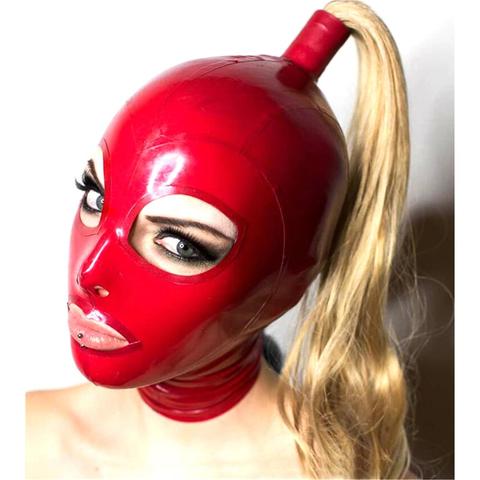 sexy exotic lingerie handmade red latex hoods with blond wig tress ponytail cekc club wear fetish costumes costomize size XS-XXL ► Photo 1/3