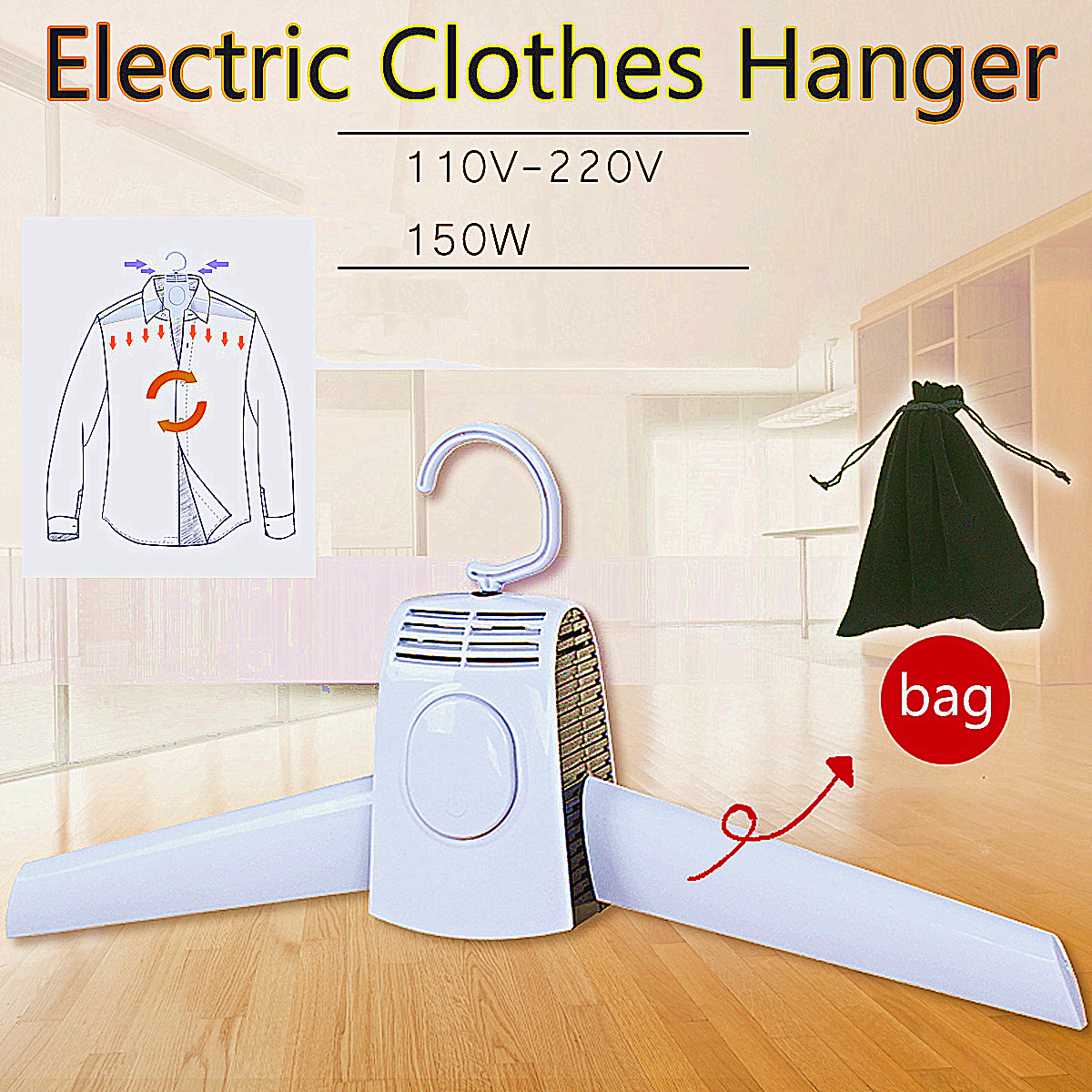 Portable Electric Heated Indoor Coat Clothes Shoes Hanger Dryer 110-220V 