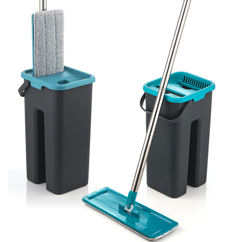 Flat Squeeze Mop with Bucket Hand Free Wringing Floor Cleaning