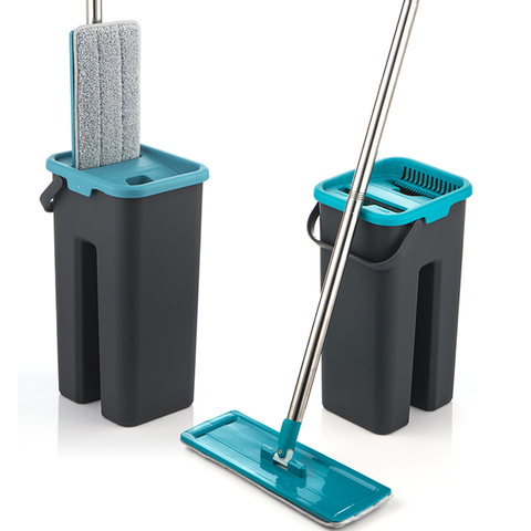 Flat Squeeze Mop Bucket Wringing Floor Cleaning Microfiber