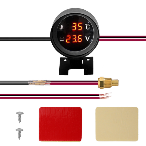 Round Led Digital Car Truck Water Temp Gauge Temperature Sensor Temperatura Moto + Voltmeter Volt Voltage Meter 2 in 1 12.0V 24V ► Photo 1/6