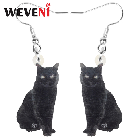 WEVENI Acrylic Black Cat Earrings Aesthetic Cute Pet Animal Kitten Dangle Drop Jewelry For Women Girl Kid Funny Gift Accessories ► Photo 1/5