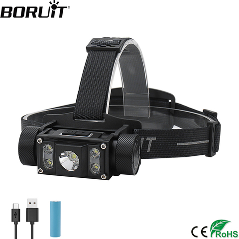 BORUiT B50 XM-L2+4*XP-G2 LED Headlamp Max.6000LM Waterproof Headlight TYPE-C Rechargeable 21700 Head Torch for Camping Hunting ► Photo 1/6