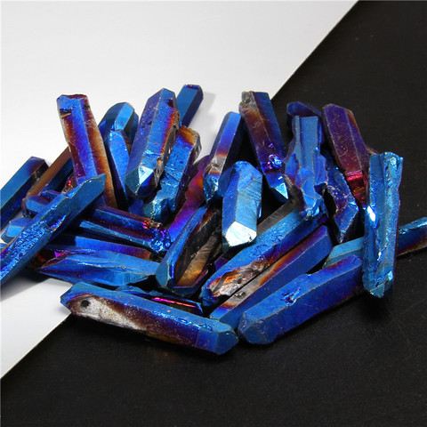 Top Drilled Blue Titanium AB Color Quartz Crystal Stick Beads Raw Crystals Gems Loose Spike Point Necklace Beads Jewelry Making ► Photo 1/6