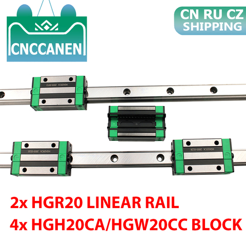 RU CZ 2PCS HGR20 20mm Square Linear Guide Rail + 4PCS Slide Block Carriages HGH20CA/ HGW20CC for CNC Router Engraving CNC Parts ► Photo 1/6