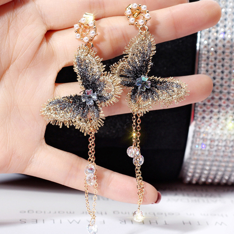 2022 New Fashion Women Pearl Earrings Embroidery Butterfly Crystal Long Tassel Drop Dangle Earrings Jewelry For Girls Gift ► Photo 1/6