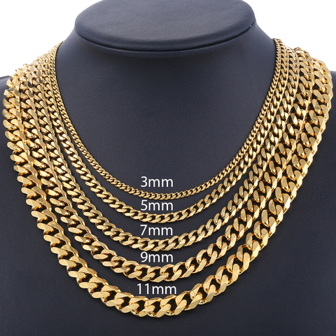 Mens Necklaces Chains Stainless Steel Black Gold Silver Color Necklace for Men Women Curb Cuban Jewelry 3/5/7/9/11mm DLKNM08 ► Photo 1/6