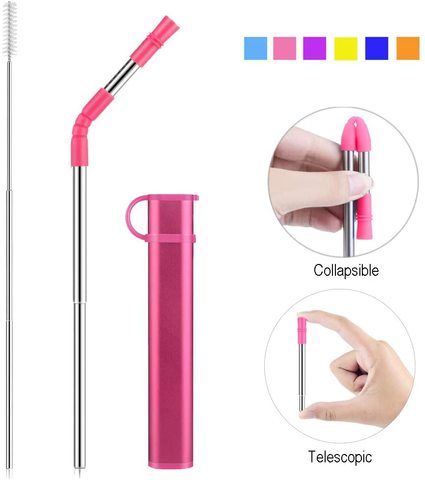 Reusable Collapsible Straw Portable Stainless Steel Drinking Straw with Case, Straw Tip and Cleaning Brush for Travel Party home ► Photo 1/6