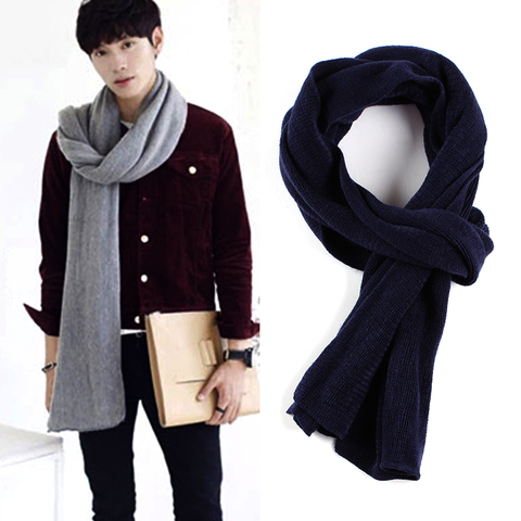 2022 New Solid Knitted Men Scarf Long Wool Boy Neck Scarves Long Winter Warm Stoles Shawls and Wraps Bandana ► Photo 1/6