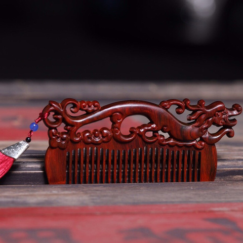 Natural red sandalwood carving wooden comb wedding couple dragon comb carving wooden crafts gift comb for girlfriend home decor ► Photo 1/5