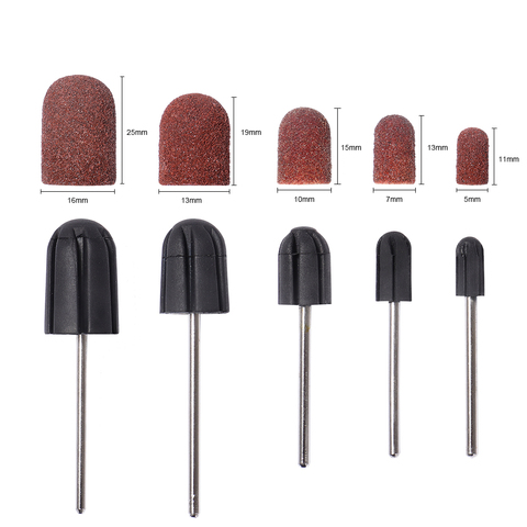 10pcs Grit 80# 120# 180# 240# Brown Sanding Bands Block Caps Sanding Cap Manicure Pedicure Electric Nail Drill cutter with shaft ► Photo 1/6