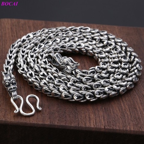 BOCAI 925 pure silver necklace double dragon heads Thai silver Vintage rough dragon scale chain men's Necklace for men and women ► Photo 1/6