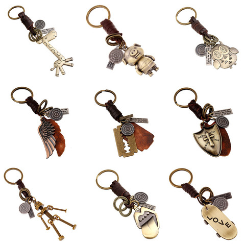 ZORCVENS 2022 New Genuine Leather KeyChain Punk Rock Vintage Animal Feather Robot Key Chains for Man Woman Jewelry Gifts ► Photo 1/6