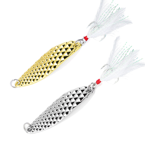 1Pc Leech Spoon Fishing Lure Gold Silver Sequin with Feather Hard Bait For Pike Trout Bass Peche Truite Fishing Carp Tackle ► Photo 1/6