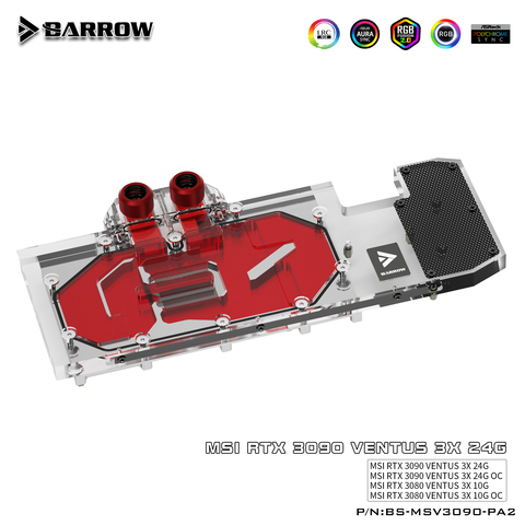 Barrow 3090 3080 GPU Water Block for MSI RTX3090 3080 VENTUS 3X OC, Full Cover ARGB GPU Cooler, BS-MSV3090-PA 2 ► Photo 1/5