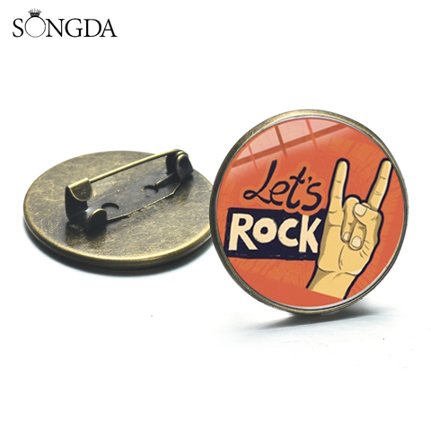 Rock Band Cool Gesture Badges Harajuku Style Hip Hop Rock Hand Printed Glass Round Brooch Rockin'Rock Denim Jackets Decor ► Photo 1/6