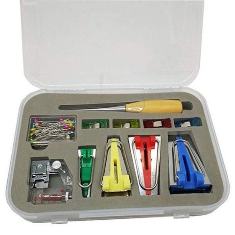 Sewing Accessories Bias Tape Maker Kit Fabric Binding Binder Foot Wooden Awl Clips Pins Household DIY Supplies Quilting Tool Set ► Photo 1/6