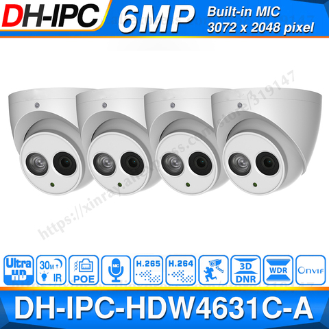 Wholesale DH 6MP IP Camera IPC-HDW4631C-A Upgrade From IPC-HDW4431C-A POE Mini Dome Cam Built-in MIC CCTV Camera Metal 4pcs/lot ► Photo 1/6