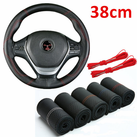 2022 Car Accessories Steering Wheel Braid Case Car Wheel Cover Steering Wheel Cover Leather Braiding For Steering Wheel 38 cm ► Photo 1/6