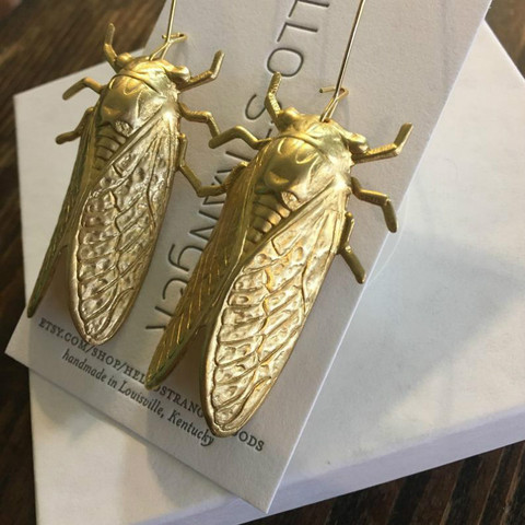 Insect Golden Cicada Dangle Earrings Vintage Handmade Giant Cicada Earrings for Women Pendientes Mujer Moda 2022 Earring Charms ► Photo 1/6