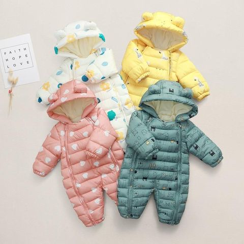 2022 Winter Warm New Born 3M 6M 9M 12M 70 80 90 100cm Toddler Infant Hooded Jumpsuit Overalls Coat Plus Velvet Baby Boy Rompers ► Photo 1/6