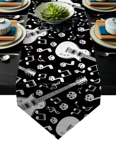 Skull Musical Note Guitar Table Runner Table Flag Home Party Decorative Tablecloth Table Runners for Wedding ► Photo 1/6