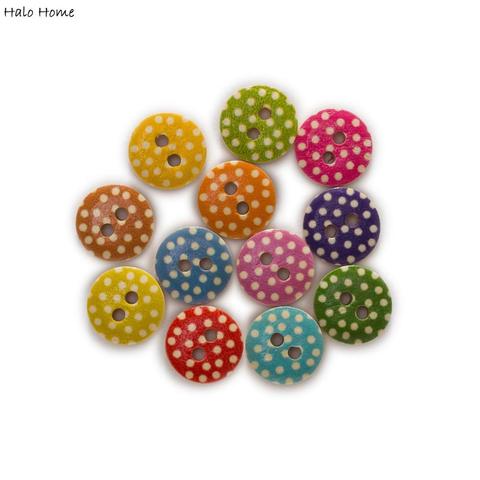 50pcs Dot Printing Pastoral style Round Wood buttons Sewing Scrapbook Clothing Gifts Crafts Handwork Home Decoration 11-18mm ► Photo 1/2