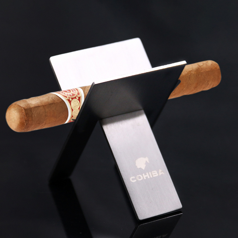 Cohiba Stainless Steel Foldable Cigar Stand Ashtray Showing Portable Holder