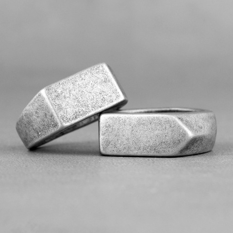 Retro Simple Square Bullet Stainless Steel Mens Rings Vintage Rustic for Male Boyfriend Biker Jewelry Creativity Gift Wholesale ► Photo 1/6