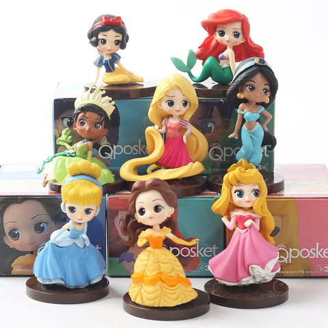 8-9cm 8pcs/Lot Q Posket Princess Tiana Snow White Rapunzel Ariel Cinderella Belle Mermaid PVC Action Figures Model Toys Kid Gift ► Photo 1/6