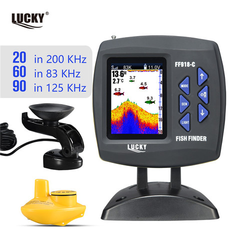 Russian menu!LUCKY  FF918-C100WDS Color Screen Boat Fish Finder Dual Frequency Wired& Wireless water depth boat fish finder ► Photo 1/6