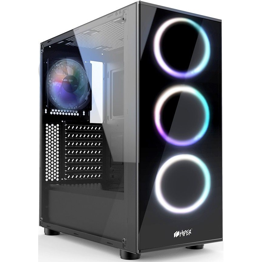 HiPER SR-3RGB gaming case black (ATX, tempered glass, RGB fan 4x120 mm, 1xUSB, HD Audio) ► Photo 1/4