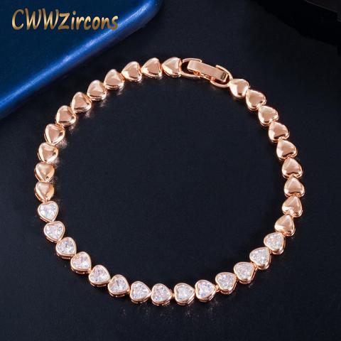 CWWZircons Elegant Chic 585 Gold Color Cute Love Heart Shape CZ Tennis Bracelet Bangle for Women Best Friends Jewelry Gift CB239 ► Photo 1/6