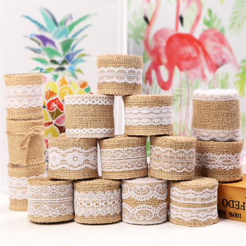 2M 2.5-5cm Natural Jute Burlap Ribbon Rustic Vintage Wedding Decor Hessian Lace Jute Roll Merry Christmas Party Supplies DIY ► Photo 1/6