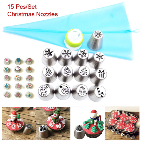 15 Pcs Christmas Nozzles Russian Icing Piping Tips Christmas Design For Cakes Cupcakes Cookies - Decoration Pastry Baking Tools ► Photo 1/6