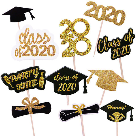 Graduation Party Decor Supplies Glitter Gold Bachelor Cap Cake Topper Class Of 2022 Cupcake Topppers Congraduats Grad Balloons ► Photo 1/6