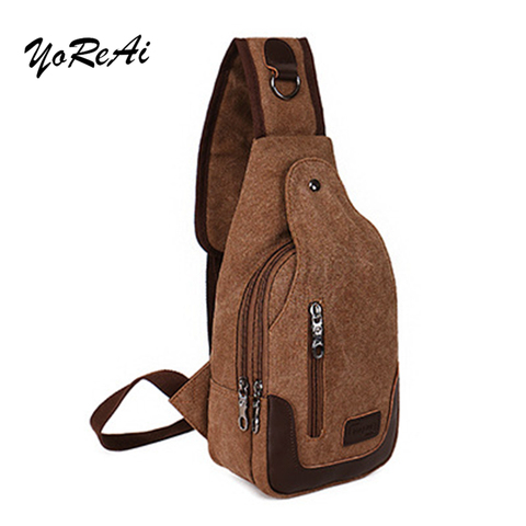 YoReAi Wholesale Men's Bags Messenger Bag Outdoor Khaki Fashion Canvas Leather Satchel Sling Pack Bag Cross Body  Chest Packs ► Photo 1/6