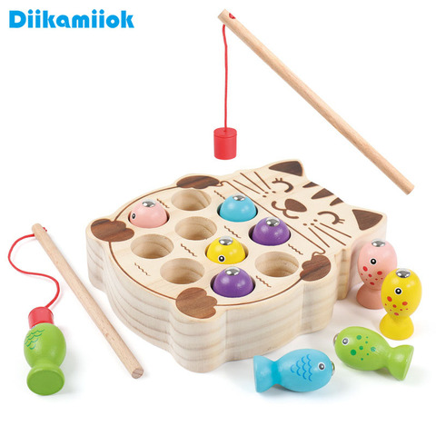 Kids Wooden Montessori Toys Magnetic Kitten Fishing Toys Game Baby Early Educational Puzzle Toys for Children Outdoor Play Set ► Photo 1/6